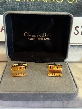Vintage CHRISTIAN DIOR Goldtone Open Panel Cufflinks NIB